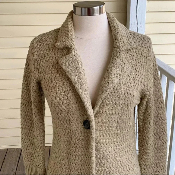 Dialogue Merino Wool Cardigan Sweater Duster Sz Petite XS Beige Coatigan QVC XSP - Picture 5 of 9
